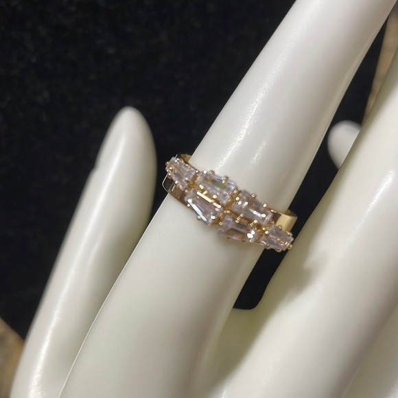 Cubic Zirconia Cluster Stacked Gold Adjustable Ring - Picture 7 of 14